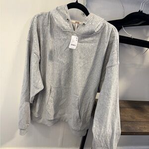 Free People “It’s a Vibe” Gray Hoodie with Sequin Accents